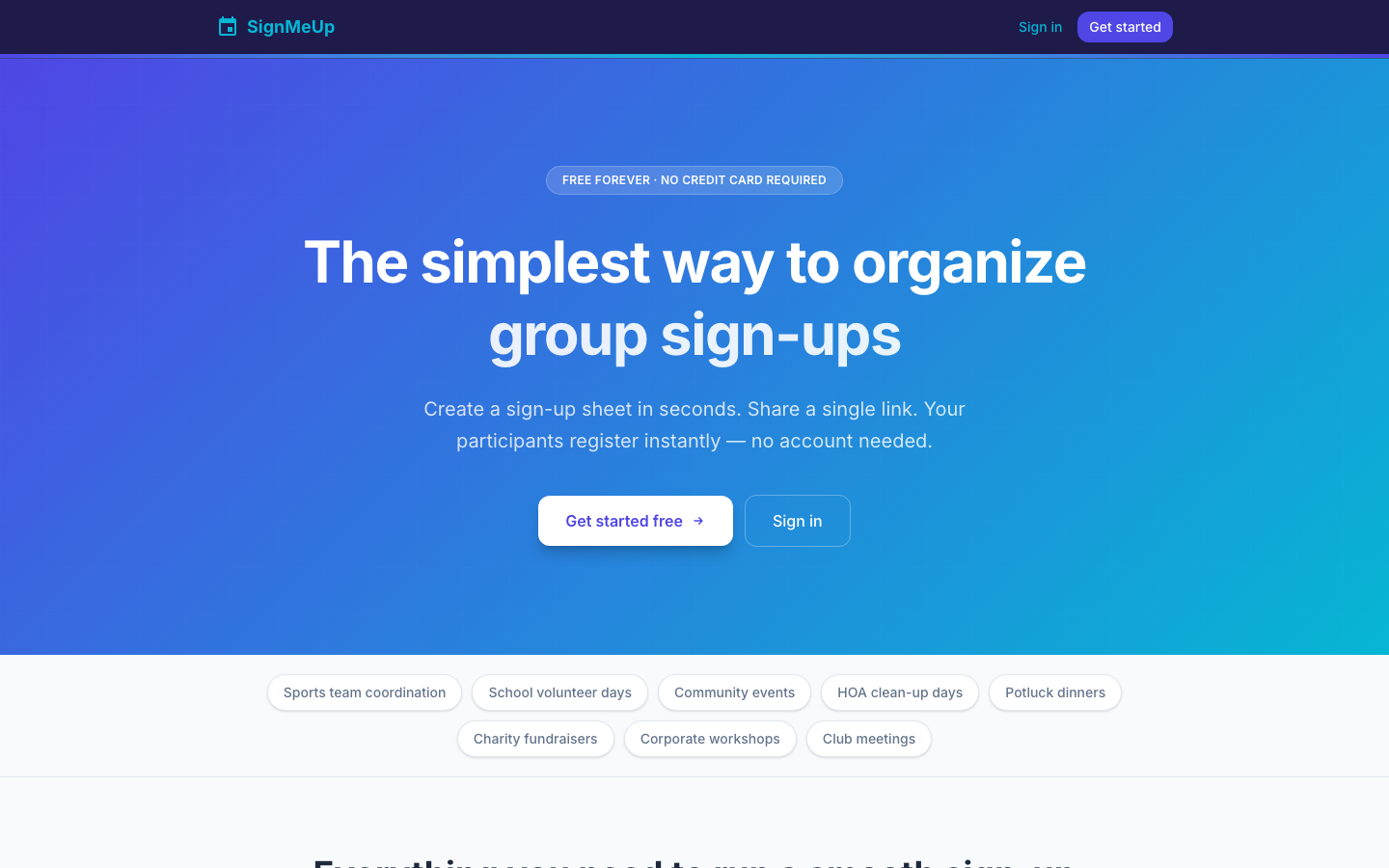 SignMeUp app — sign-up sheet creation interface